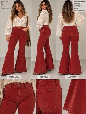 Free People Penny Pull-On Cord Flare Pants Red Medium W31